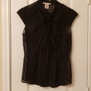 Button Down Black Sleeveless Ruffled Top